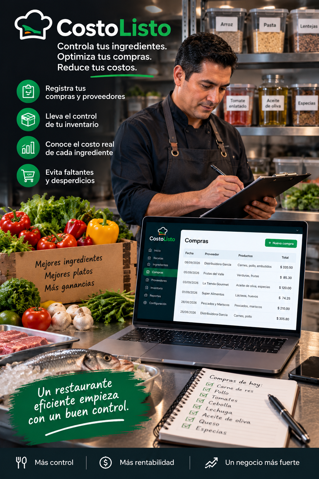 Gestión de compras, proveedores e inventario en CostoListo